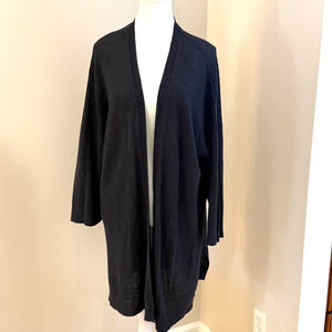 Eileen Fisher Ribbed Duster Cardigan XL Charcoal Organic Linen Cotton Italian